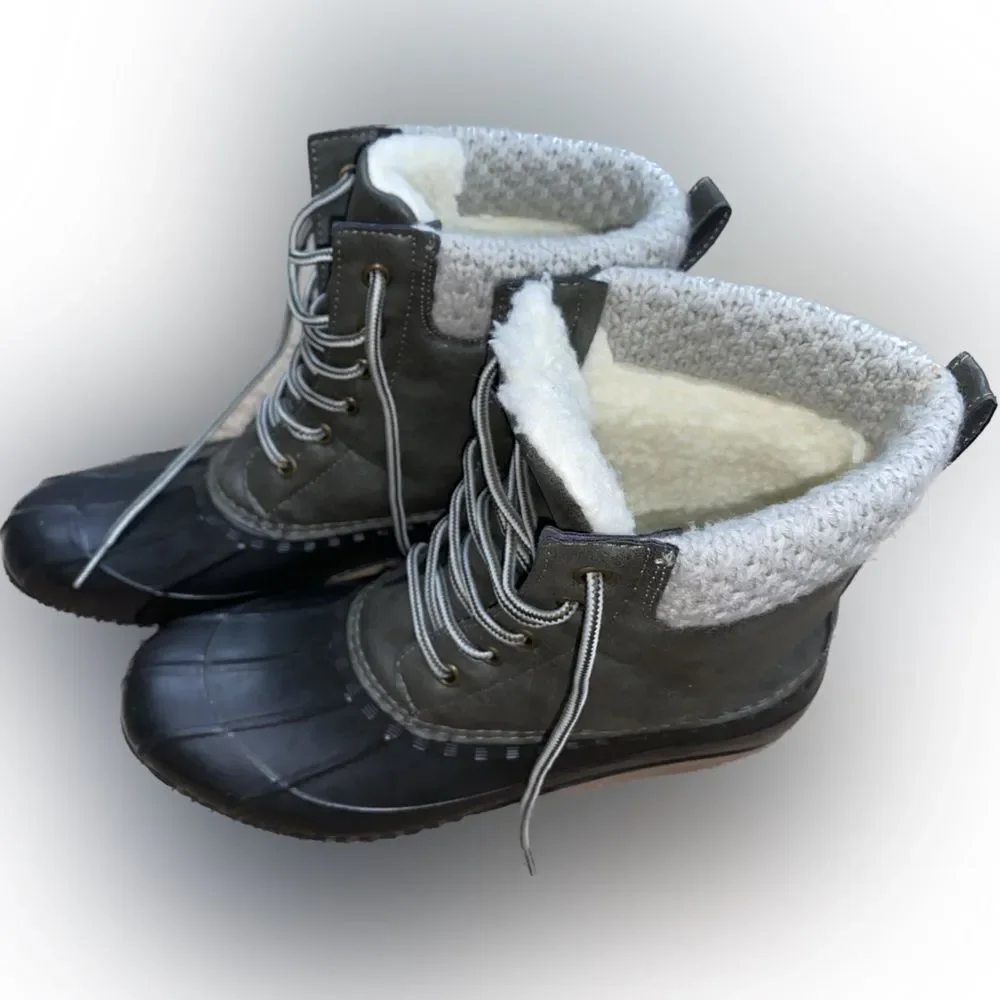 Magellan Outdoors Women's Mid Sweater Duck Boots Green Brown Size 10